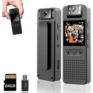 Body Camera with 1080P HD Recording 1.4 in Screen Recorder With 64GB Card
